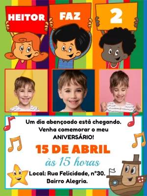 Convite Aniversário 3 Palavrinhas com Foto para Editar Online