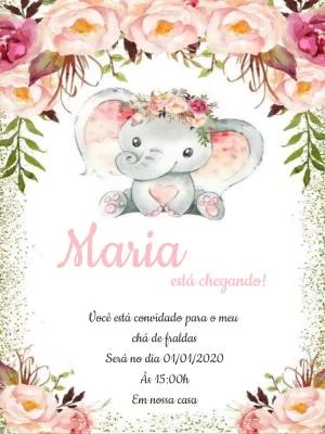 Convite Chá de Bebê Elefantinha Floral para Editar Online