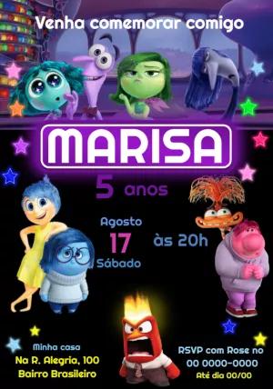 Convite Aniversário Divertida Mente 2 com Personagens para Editar