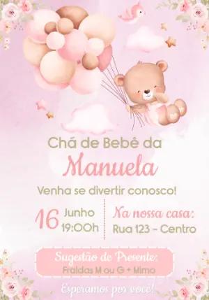 Convite Chá de Bebê Ursinha Baloeira para Editar Online