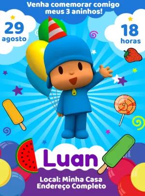Convite de Aniversário Pocoyo para Editar Online