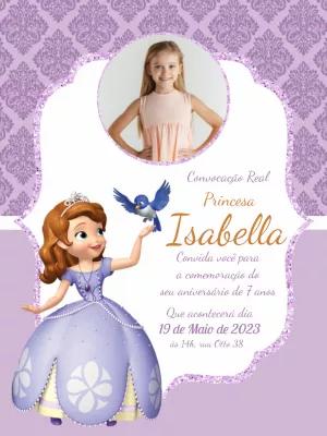 Convite Aniversário Princesinha Sofia com Foto para Editar Online