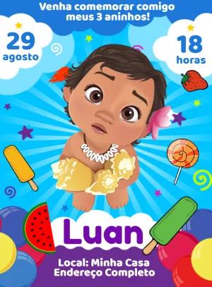Convite de Aniversário Moana Baby para Editar Online