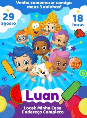 Convite Aniversário Bubble Guppies com Personagens para Editar