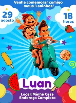 Convite de Aniversário Luca Disney com Personagens para Editar