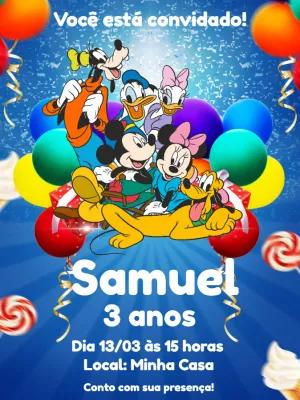 Convite de Aniversário Turma do Mickey para Editar Online