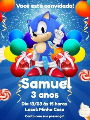Convite de Aniversário Sonic para Editar e Imprimir Online