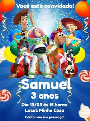 Convite de Aniversário Toy Story com Personagens para Editar