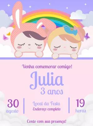 Convite Aniversário Bonecas Metoo para Editar Online