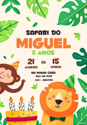 Convite de Aniversário Safari com Animais para Editar Online