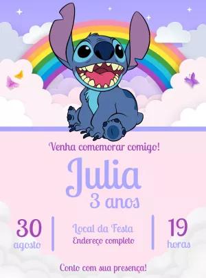 Convite Aniversário Stitch Fofo para Editar Online