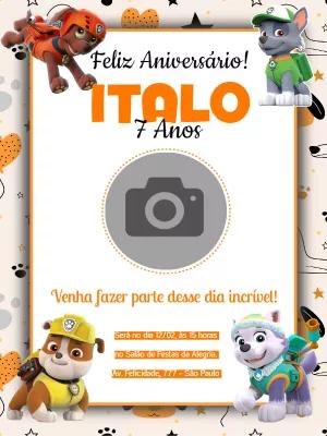 Convite Aniversário Patrulha Canina com Foto para Editar