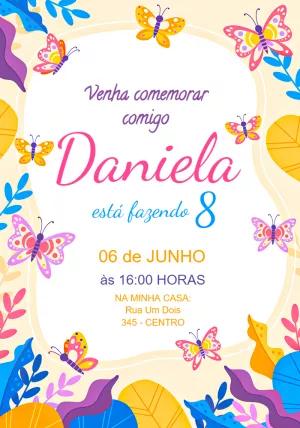 Convite de Aniversário Borboletas Coloridas para Editar