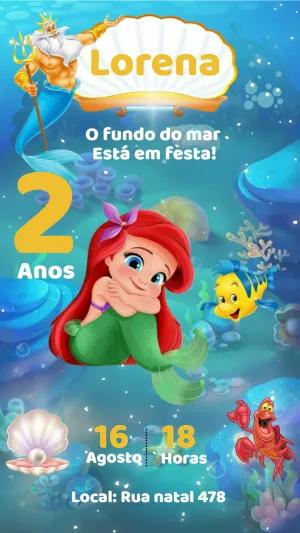 Convite Aniversário Pequena Sereia Ariel e Amigos para Editar