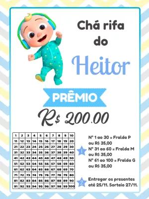 Rifa Chá de Bebê Cocomelon com Números para Editar Online