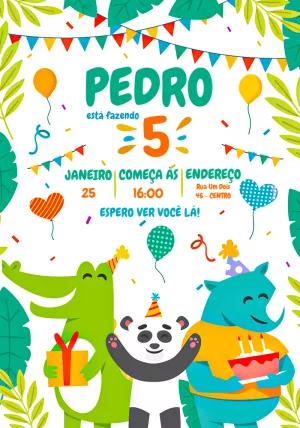 Convite de Aniversário Safari com Animais para Editar Online