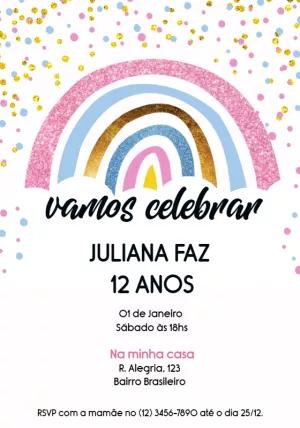 Convite Aniversário Arco-Íris com Glitter para Editar Online
