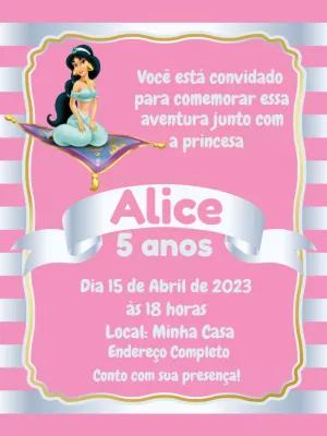 Convite Editável Aniversário Princesa Jasmine Rosa para Imprimir