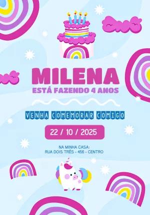 Convite de Aniversário Unicórnio e Arco-íris para Editar