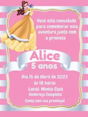 Convite Aniversário da Princesa Bela para Editar Online e Imprimir