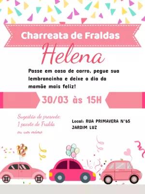 Convite Charreata de Fraldas Menina com Carros para Editar Online