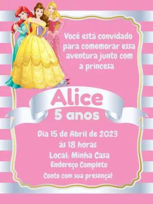 Convite de Aniversário Princesas da Disney para Editar Online