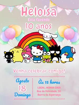 Convite Aniversário Turma da Hello Kitty para Editar Online