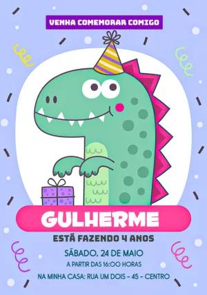 Convite de Aniversário Dinossauro Fofo para Editar Online