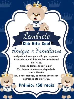 Lembrete de Chá Rifa Ursinho Príncipe para Editar Online