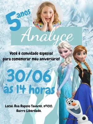 Convite de Aniversário Frozen com Foto para Editar Online