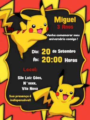 Convite de Aniversário Pikachu para Editar e Imprimir Online
