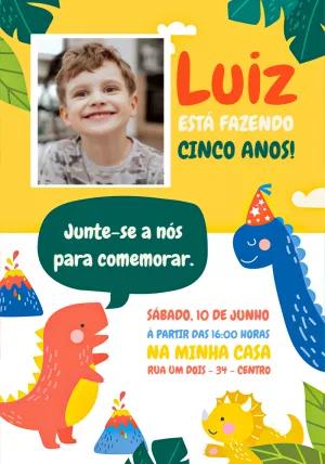 Convite de Aniversário Dinossauros com Foto para Editar Online
