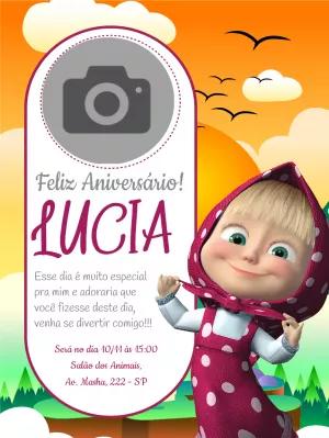 Convite Masha e o Urso com Foto para Editar Online