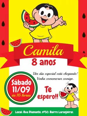 Convite de Aniversário Magali Turma da Mônica para Editar