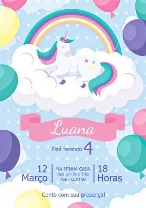 Convite Aniversário Unicórnio e Arco Íris para Editar Online