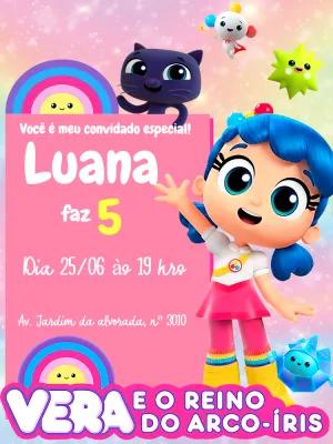 Convite de Aniversário Vera e o Reino do Arco-Íris Editável