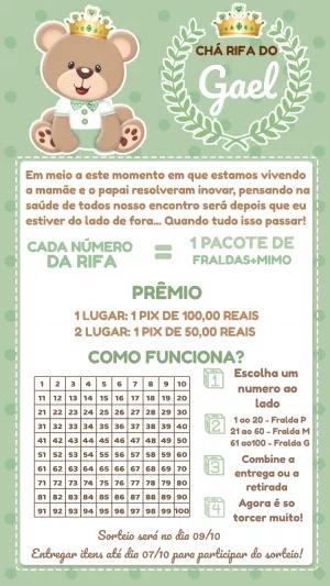 Convite Chá Rifa Ursinho Príncipe para Editar Online