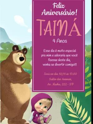 Convite de Aniversário Masha e o Urso Editável Online