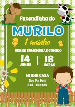 Convite Aniversário Fazendinha com Animais para Editar Online