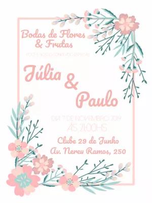 Convite Bodas de Flores e Frutas com tema floral para Editar