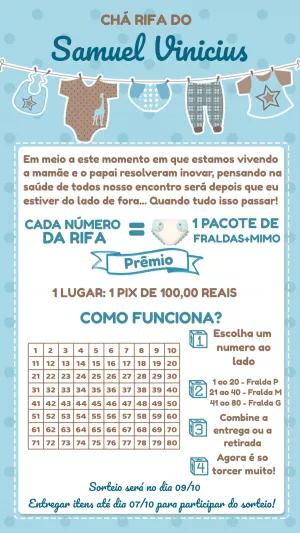 Convite Chá Rifa Varal de Roupas Menino para Editar Online