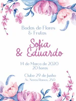 Convite Bodas de Flores e Frutas Aquarela para Editar Online
