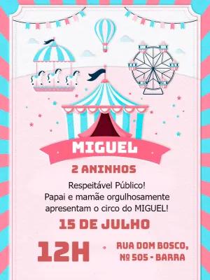 Convite de Aniversário Circo Rosa e Azul para Editar Online