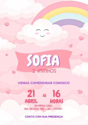 Convite de Aniversário Arco Íris Fofo para Editar Online