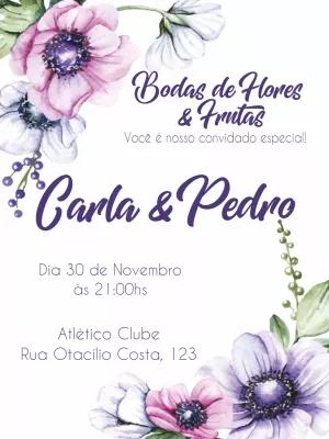 Convite Bodas de Flores e Frutas Floral para Editar Online