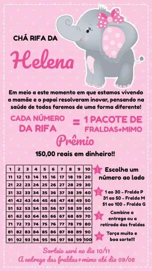 Convite Chá Rifa Elefantinha Rosa para Editar Online