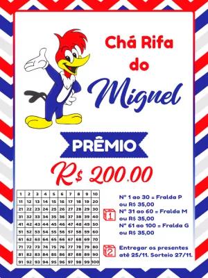 Chá Rifa do Pica Pau com Personagem para Editar Online