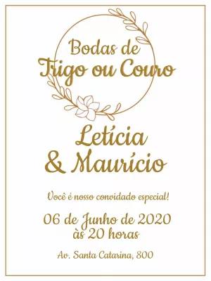 Convite Bodas de Trigo ou Couro Floral para Editar Online