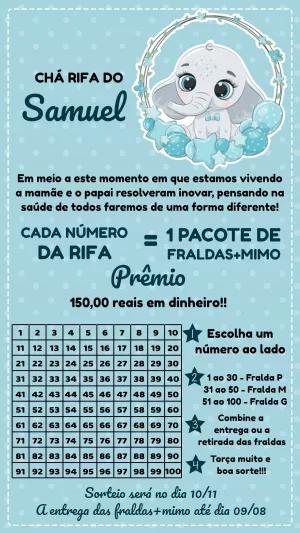 Convite Chá Rifa Elefantinho Azul para Editar Online