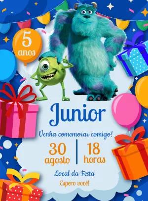 Convite de Aniversário Monstros SA para Editar e Imprimir